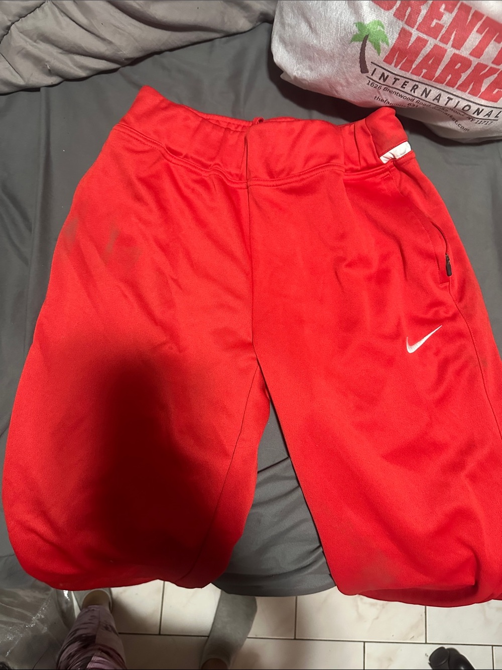 Nike Bright Red Kids Athletic Shorts with White Swoosh